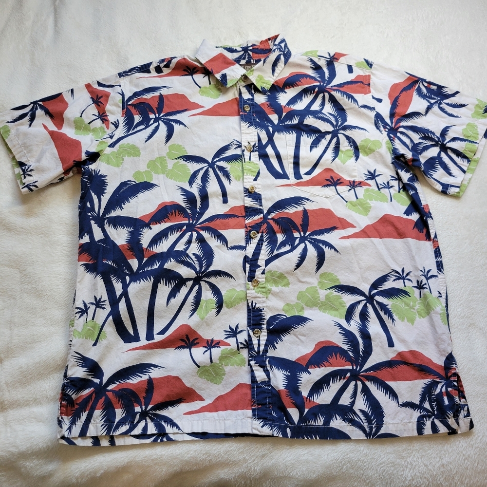 Cooke Street Hawaiian Shirt Mens XL Palm Tree Floral Short Sleeve 100% Cotton